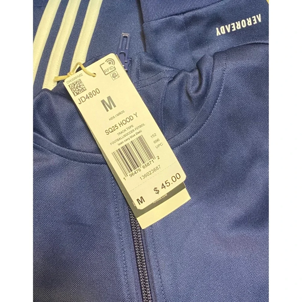 Adidas JD4800 Kids Soccer Track Top Jacket Navy White Aeroready Size M‎